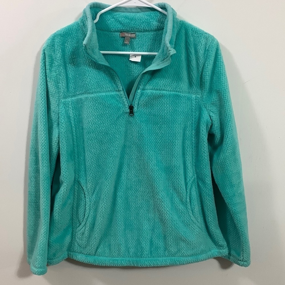 Talbots Super Soft Fleece quarter zip, excellent condition greenish turquoise